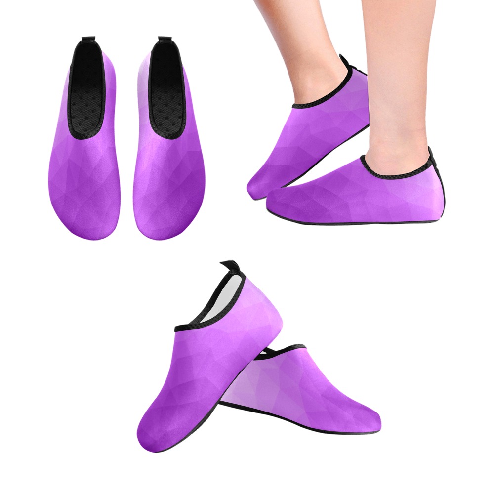 Purple gradient geometric mesh pattern Kids' Slip-On Water Shoes (Model 056)
