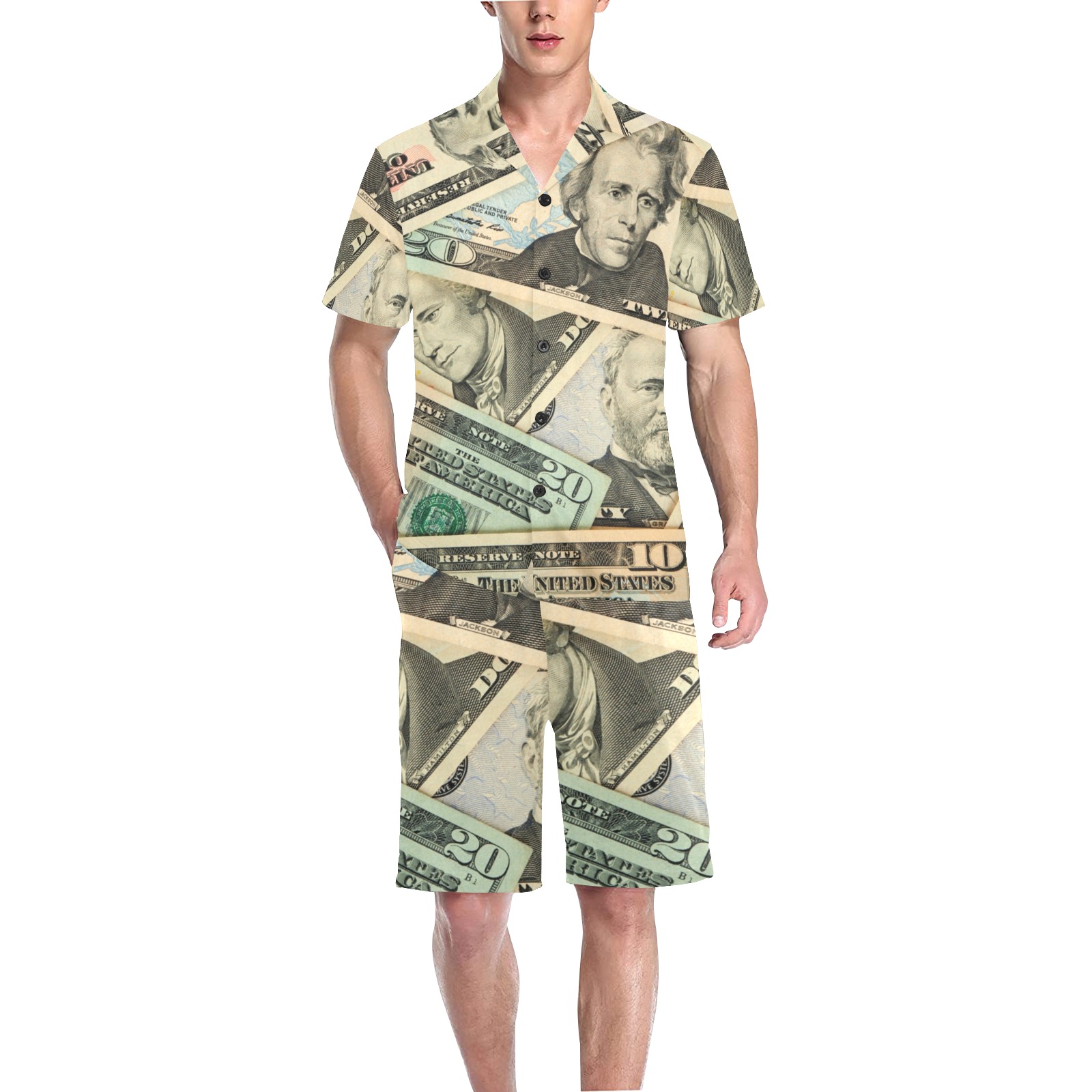 US PAPER CURRENCY Men's V-Neck Short Pajama Set