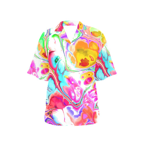Funky Marble Acrylic Cellular Flowing Liquid Art All Over Print Hawaiian Shirt for Women (Model T58)