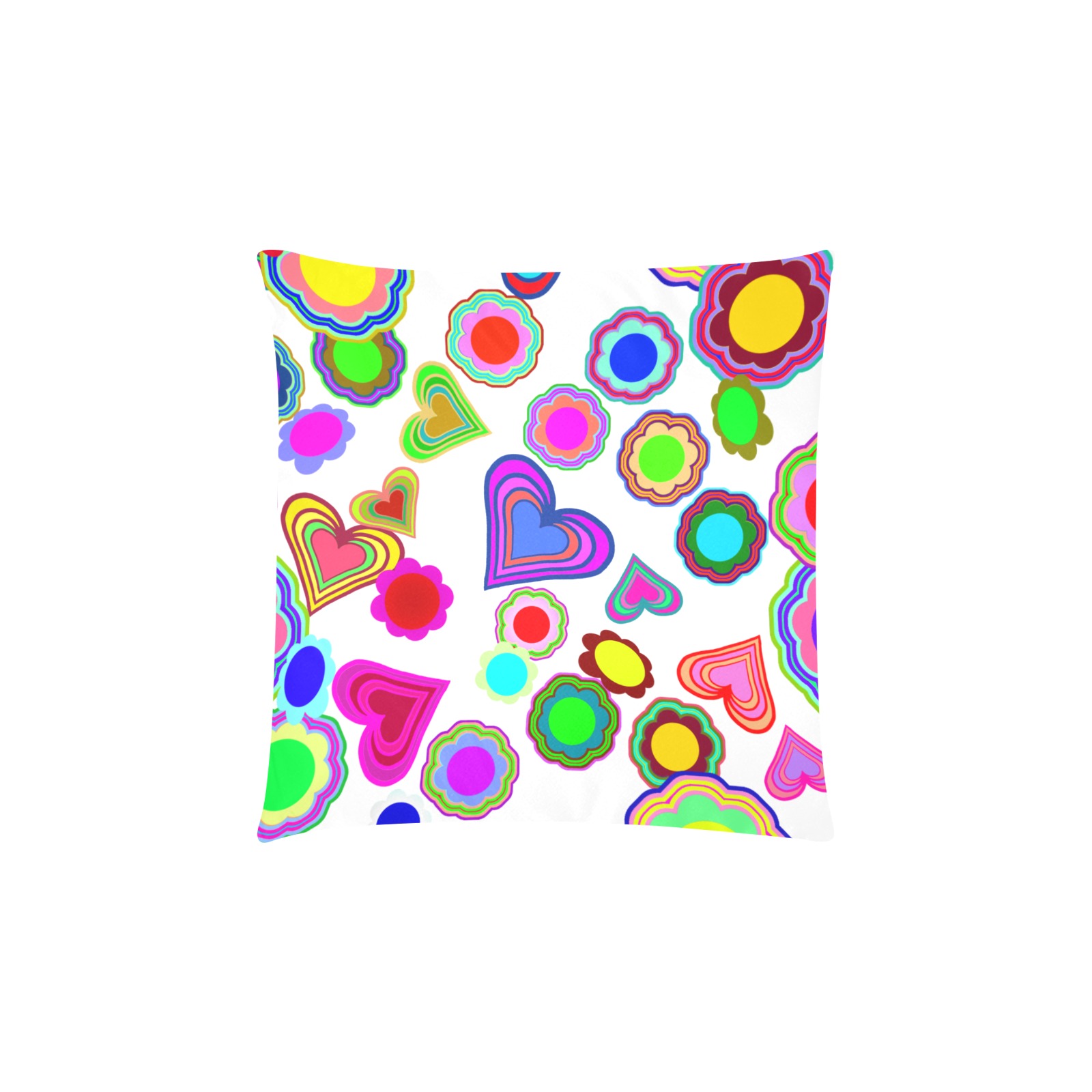 Groovy Hearts and Flowers White Custom Zippered Pillow Cases 16"x16" (Two Sides)