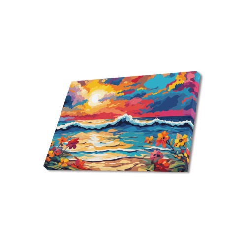 Peaceful sunset over the tropical ocean beach. Upgraded Canvas Print 18"x12"