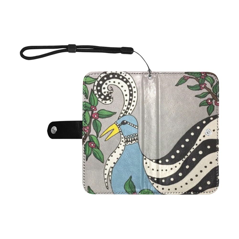 Tribal Bird Flip Leather Purse for Mobile Phone/Small (Model 1704)