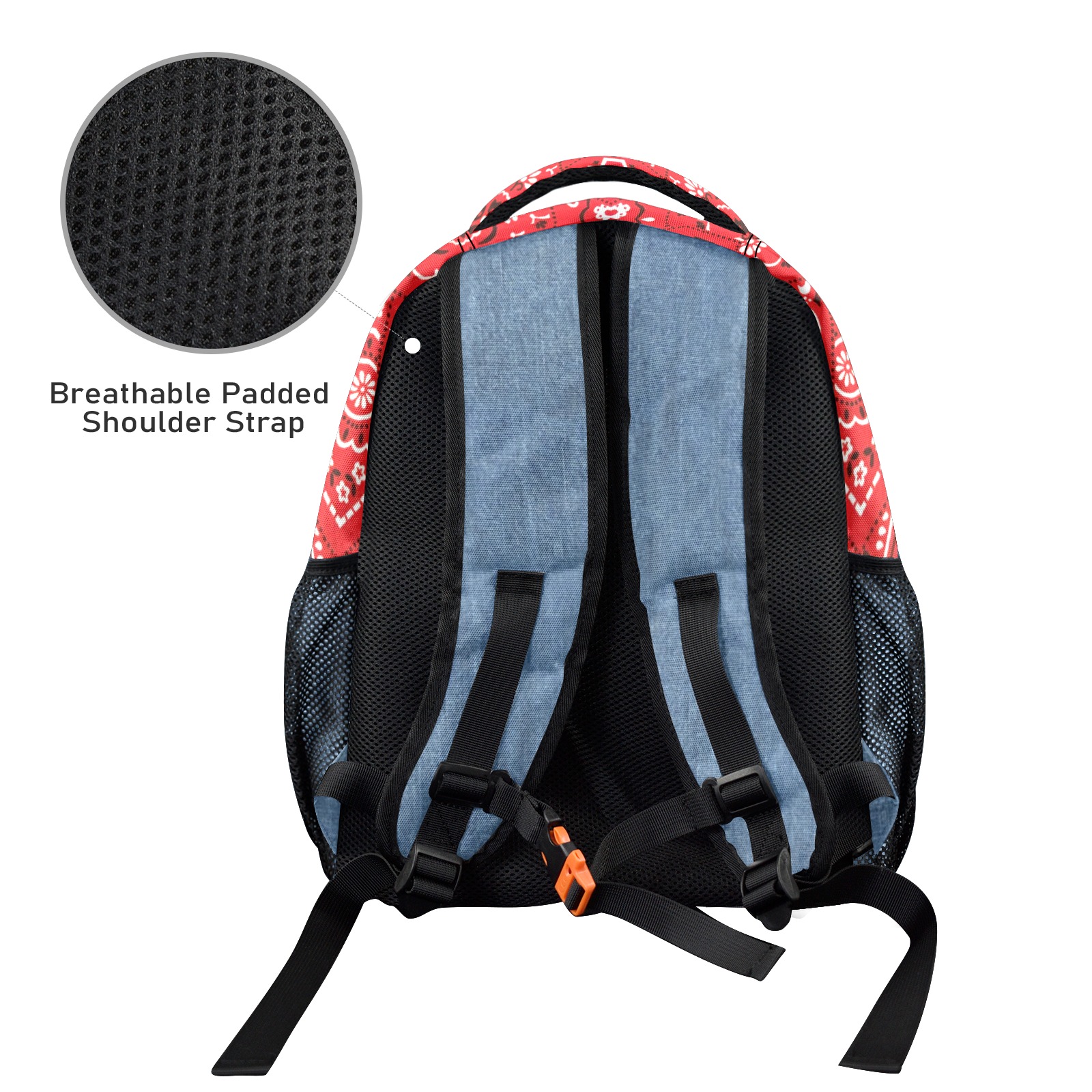 Bandana Heart on Denim-Look 17-inch Casual Backpack