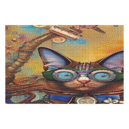 Steampunk Cat 1000-Piece Wooden Photo Puzzles