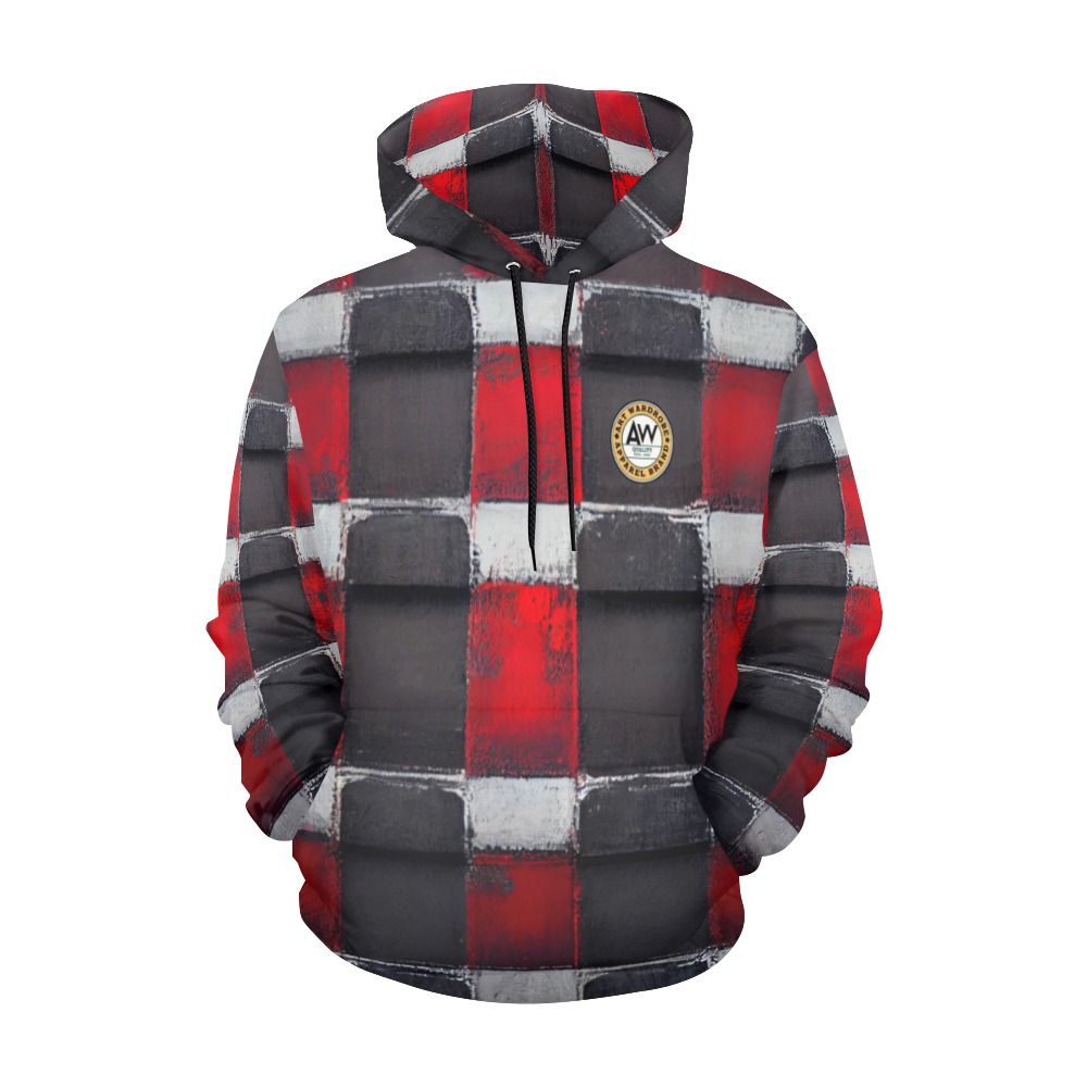 red and black checkered All Over Print Hoodie for Men (USA Size) (Model H13)