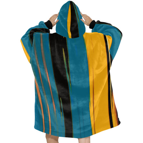 Black Turquoise And Orange Go! Abstract Art Blanket Hoodie for Women