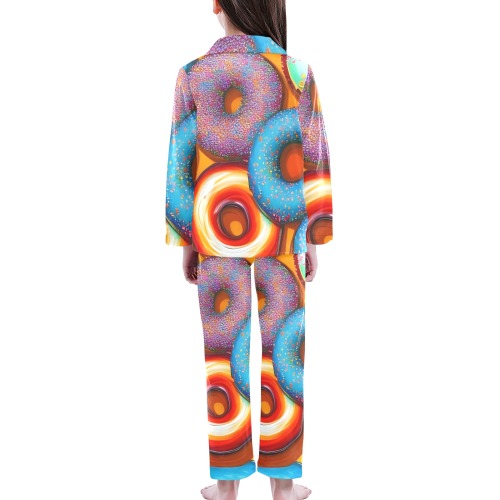 Colorful Donuts Orange Big Girls' V-Neck Long Pajama Set