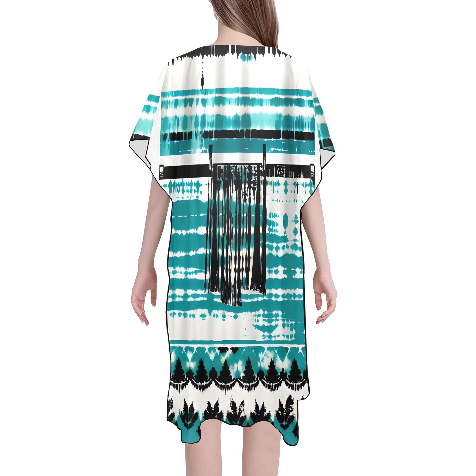 Teal and Black tie dye Mid-Length Side Slits Chiffon Cover Ups (Model H50)