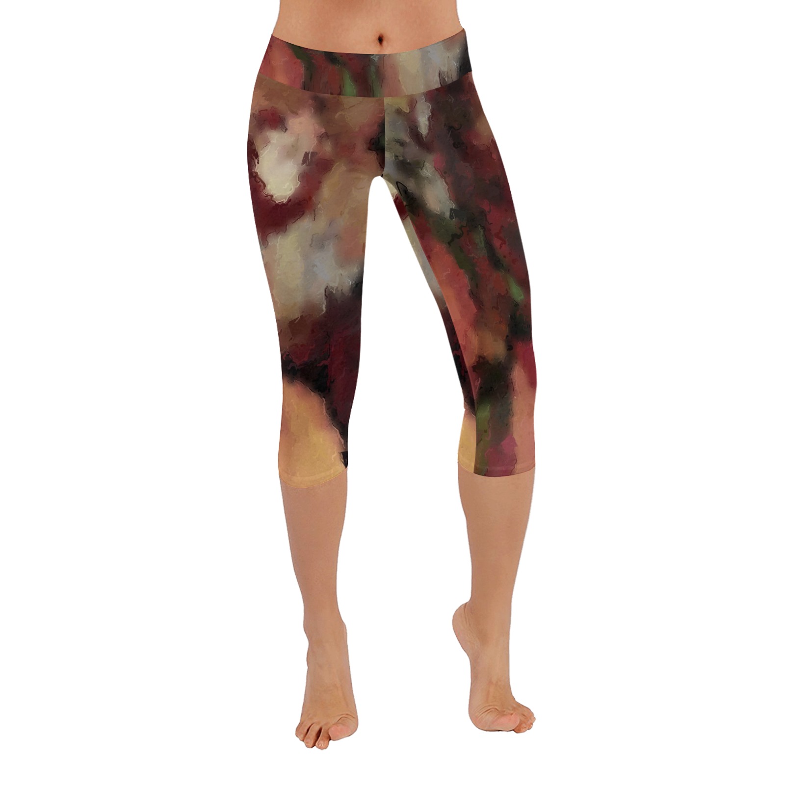 Autumn Watercolor Abstract Women's Low Rise Capri Leggings (Invisible Stitch) (Model L08)