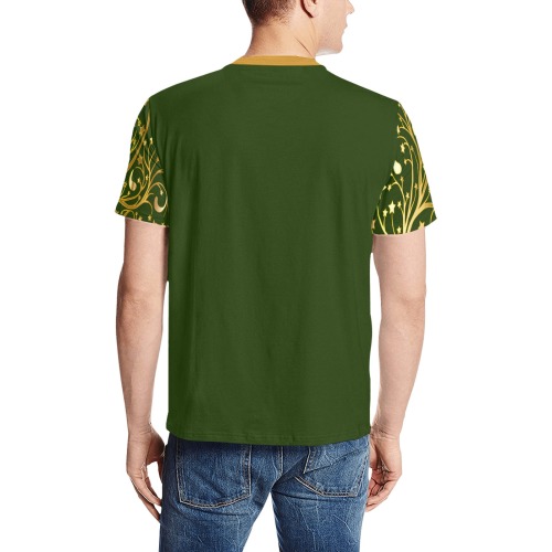 Golden Christmas Tree Men's All Over Print T-Shirt (Solid Color Neck) (Model T63)