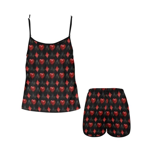 Las Vegas Playing Card Symbols / Black Women's Spaghetti Strap Short Pajama Set