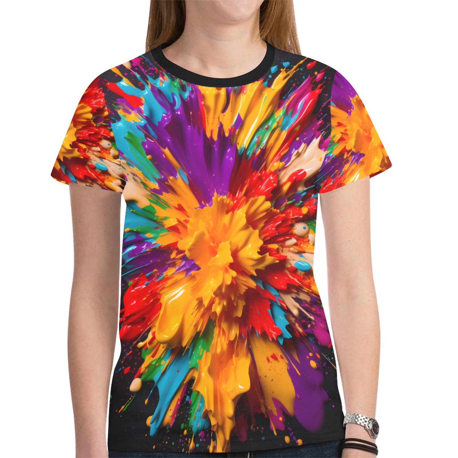 Paint Splatter New All Over Print T-shirt for Women (Model T45)