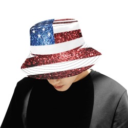 Sparkly USA flag America Red White Blue faux Sparkles patriotic bling 4th of July Unisex Summer Bucket Hat