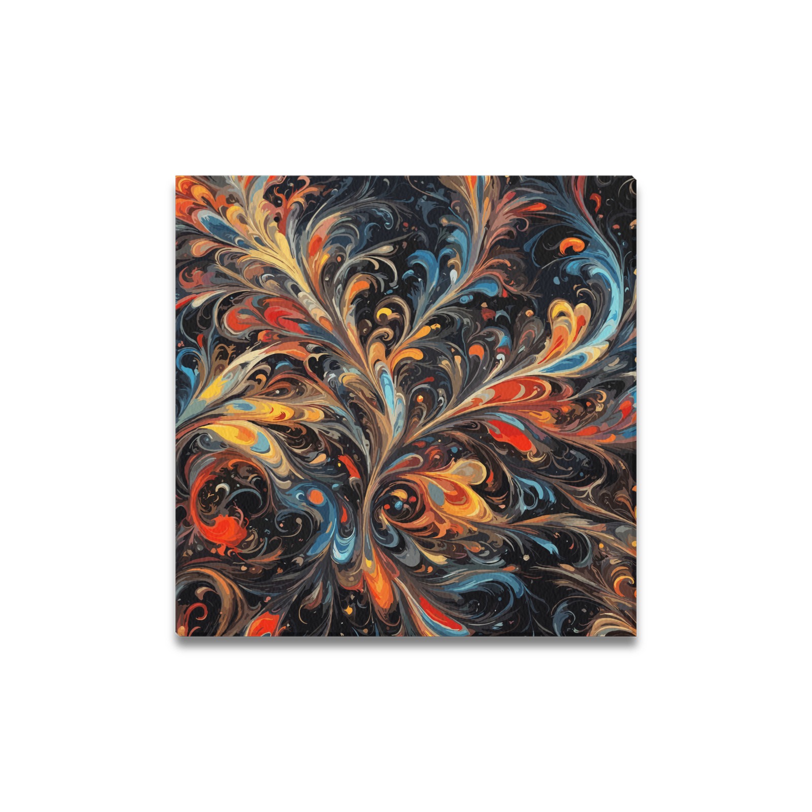 Decorative colorful floral ornament on dark. Upgraded Canvas Print 16"x16"