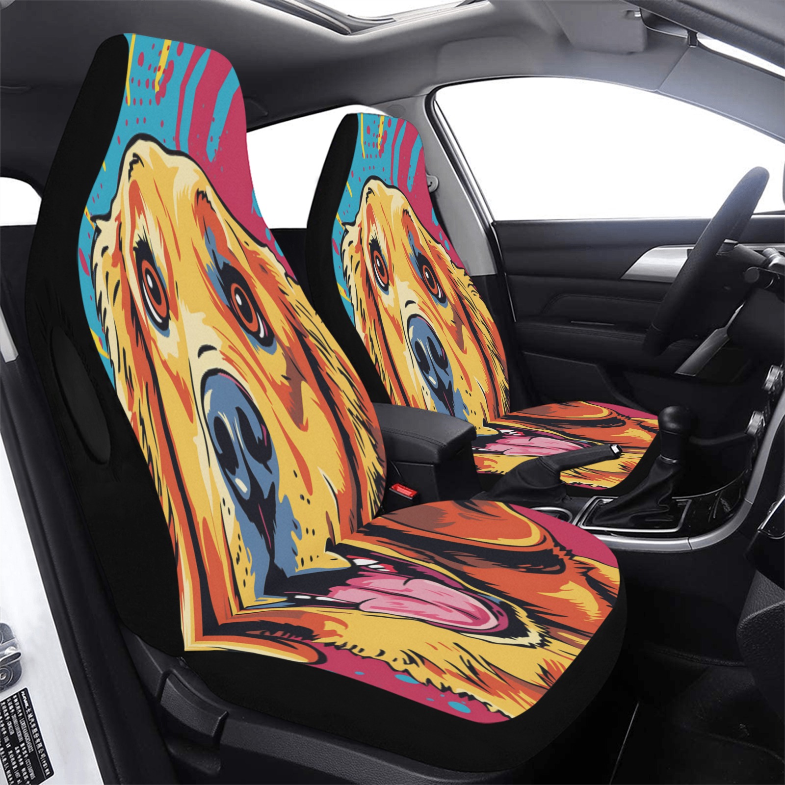 Golden Retriever Pop Art Car Seat Cover Airbag Compatible (Set of 2)