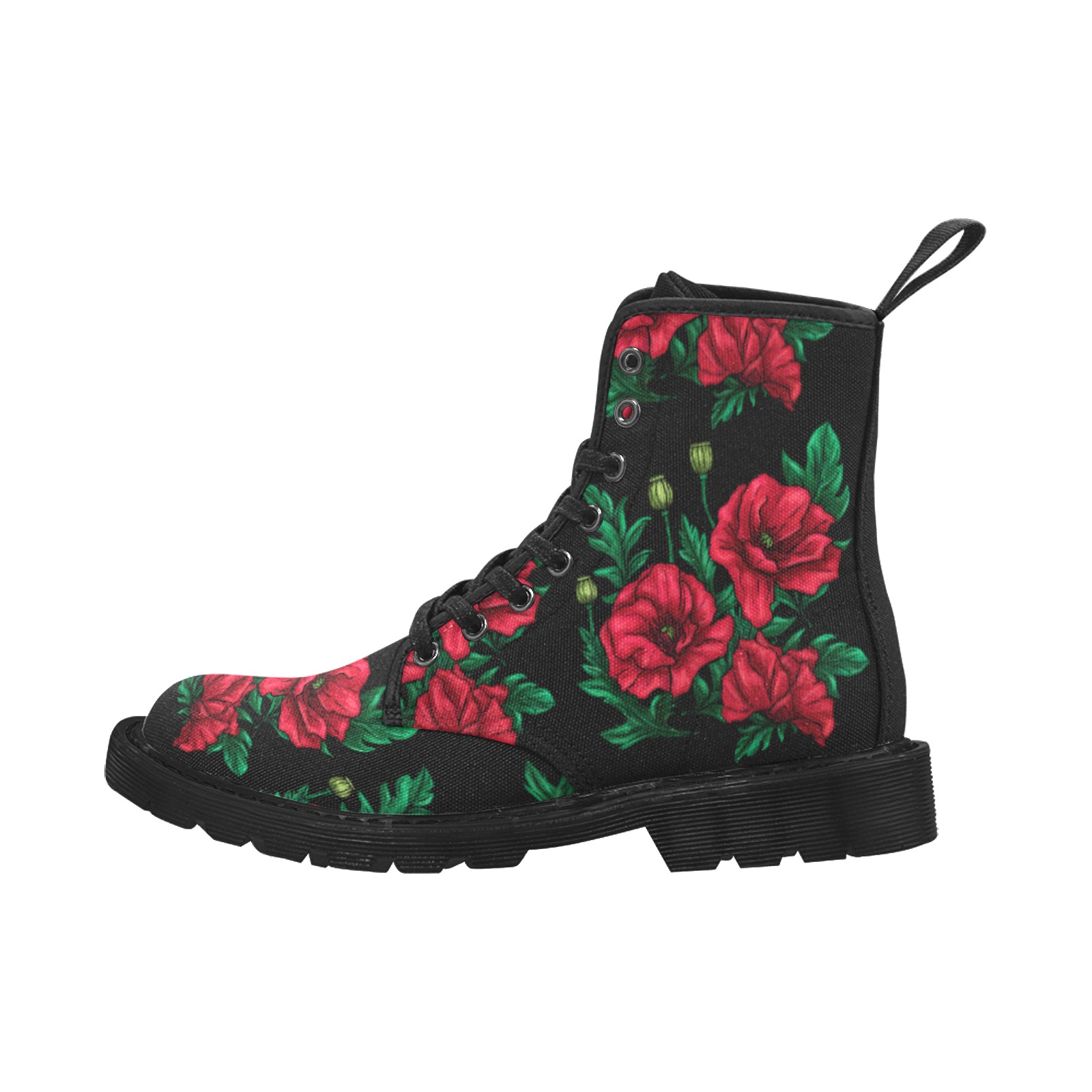 red poppies Martin Boots for Women (Black) (Model 1203H)