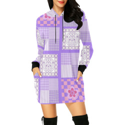 Pink and Purple Patchwork Design All Over Print Hoodie Mini Dress (Model H27)