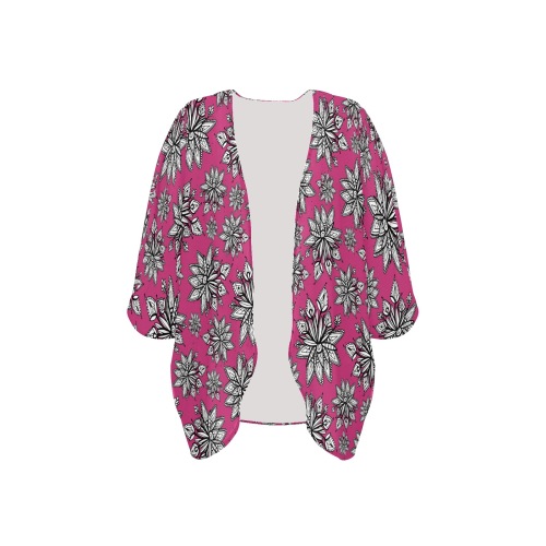 Creekside Floret pattern dark pink Women's Kimono Chiffon Cover Ups (Model H51)