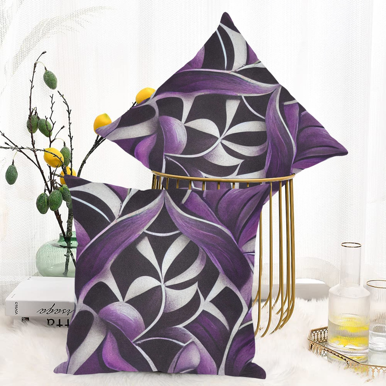 violet and black abstract pattern 6 Linen Zippered Pillowcase 18"x18"(One Side&Pack of 2)