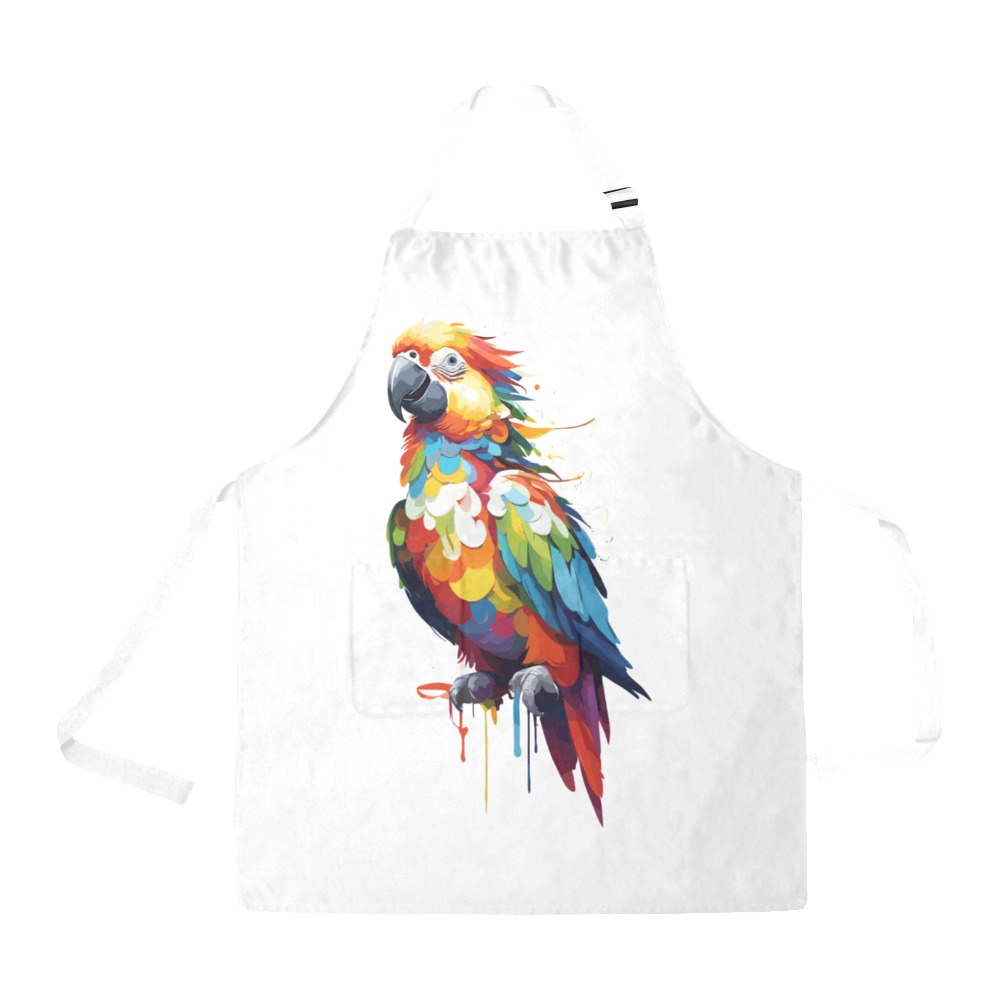 Beautiful colorful parrot bird and dripping paint. All Over Print Apron
