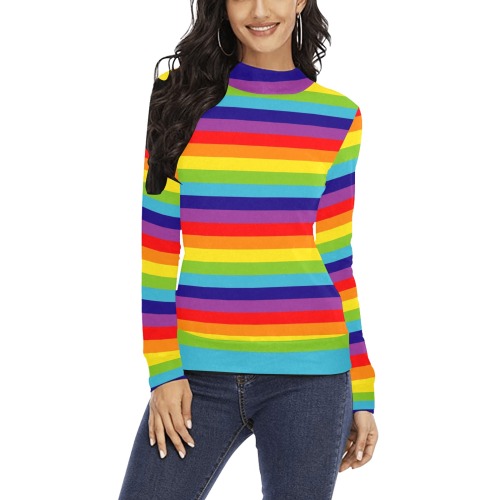 Rainbow Stripes 2 Women's All Over Print Mock Neck Sweatshirt (Model H43)