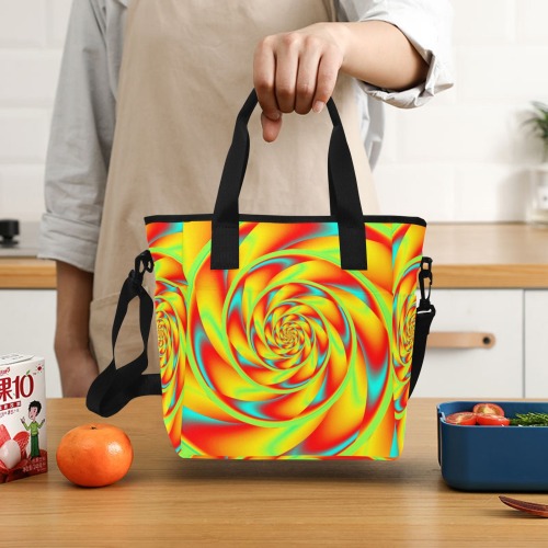 CRAZY POWER SPIRAL - neon colored Insulated Tote Bag with Shoulder Strap (Model 1724)
