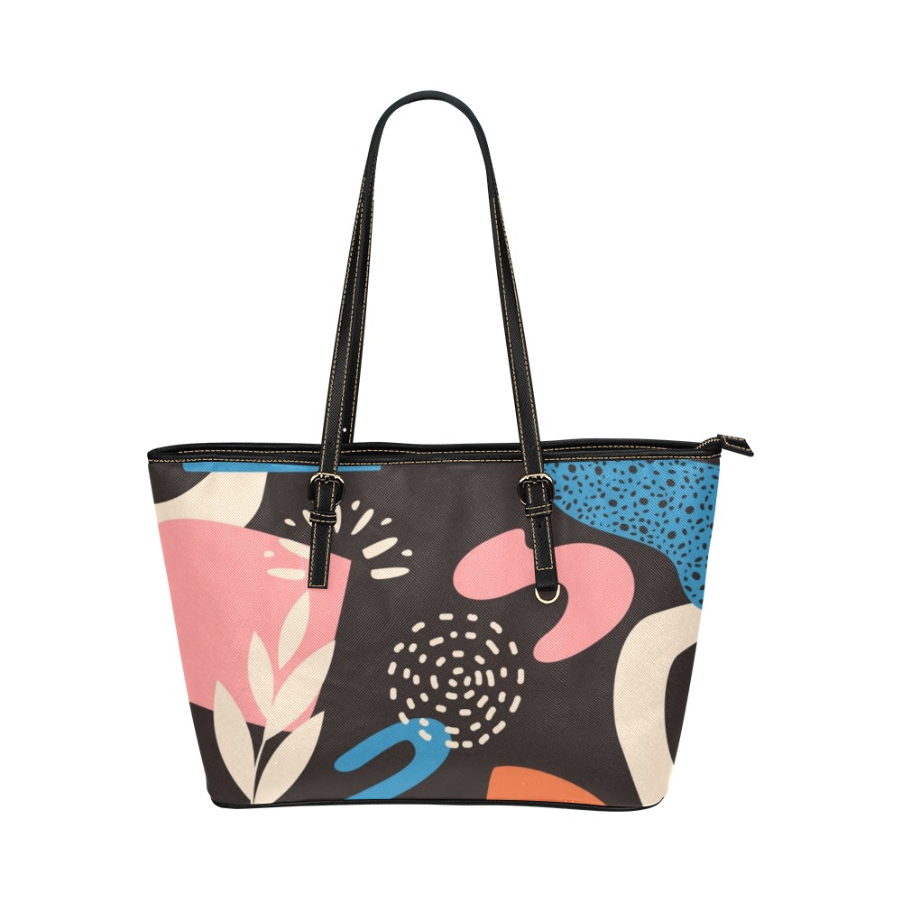 Fun Tropical Abstract Doodles Leather Tote Bag/Large (Model 1651)