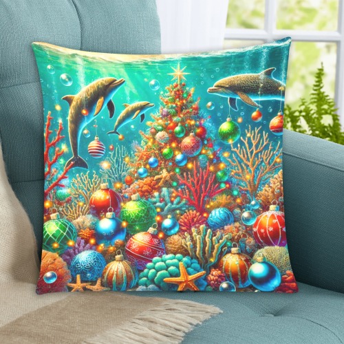 Underwater Christmas 20x20 Custom Zippered Pillow Cases 20"x20" (Two Sides)