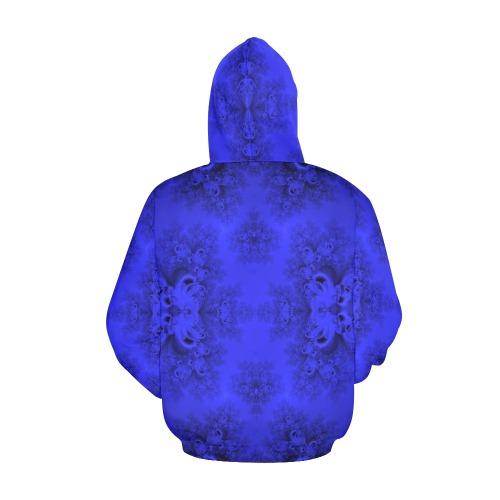Midnight Blue Gardens Frost Fractal All Over Print Hoodie for Women (USA Size) (Model H13)