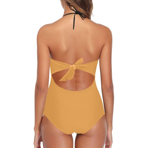 color butterscotch Lace Band Embossing Swimsuit (Model S15)