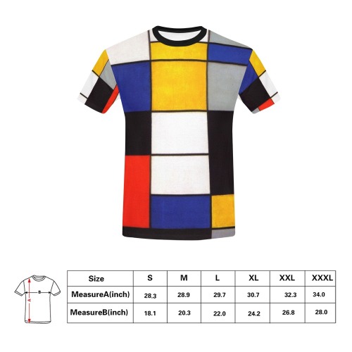 Composition A by Piet Mondrian All Over Print T-Shirt for Men (USA Size) (Model T40)