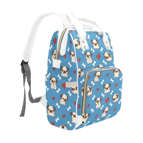 Pugs and Hearts Diaper Bag - White Multi-Function Diaper Backpack/Diaper Bag (Model 1688)