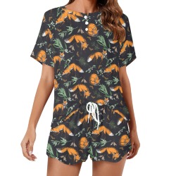 Foxes in the forest night-085 Women's Mid-Length Shorts Pajama Set