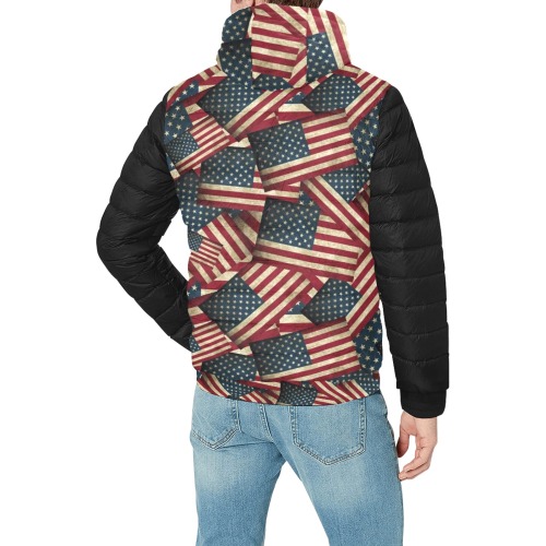 Patriotic USA American Flag Art Vest Style Men's Padded Hooded Jacket (Model H42)