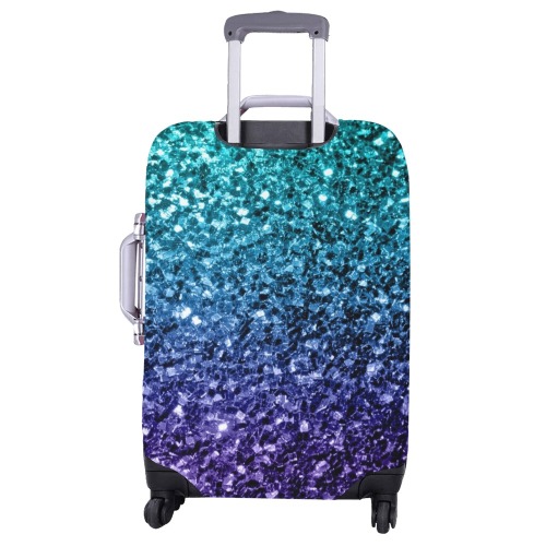 Aqua blue ombre faux glitter sparkles Luggage Cover/Large 26"-28"