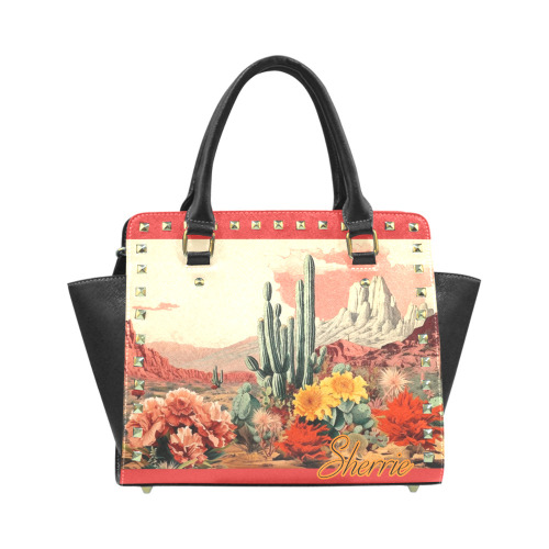 Sherrie Desert Flowers Rivet Shoulder Handbag (Model 1645)