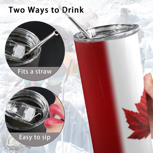 Canada Flag Tumblers 20oz Tall Skinny Tumbler with Lid and Straw