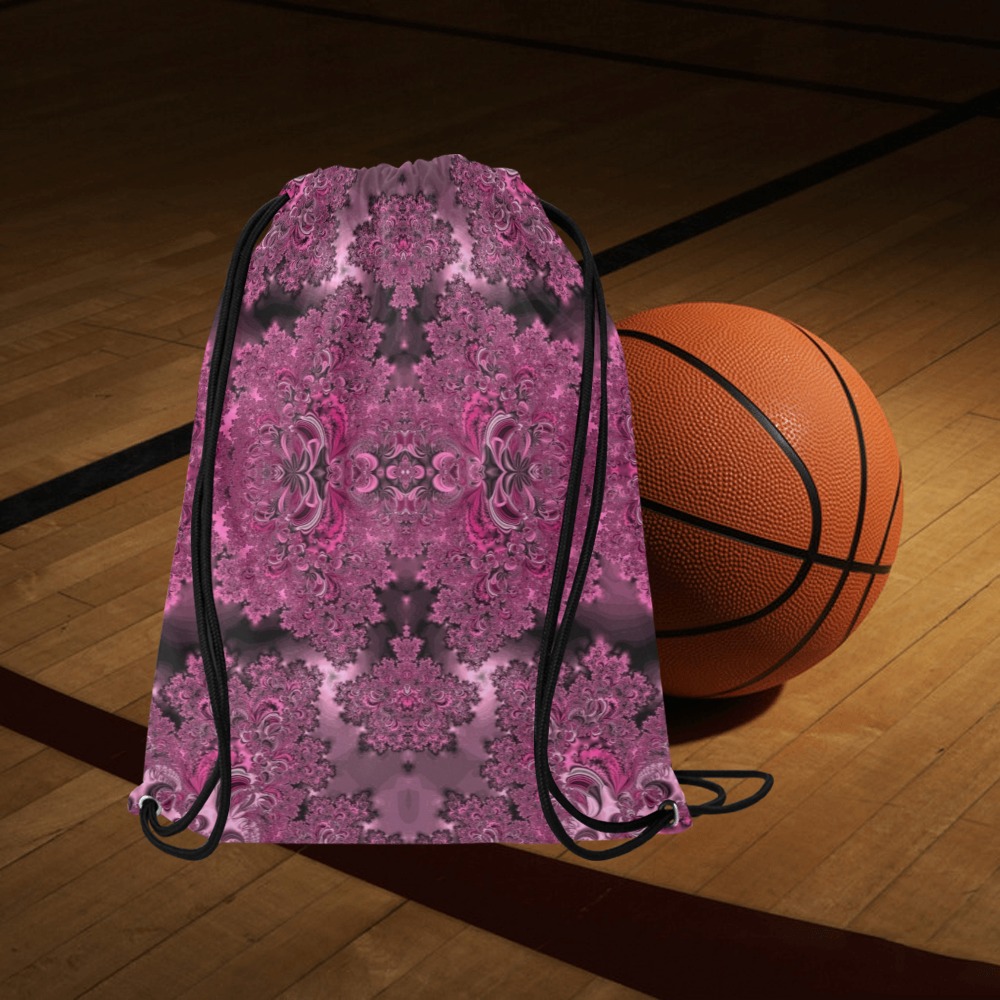 Pink Azalea Bushes Frost Fractal Medium Drawstring Bag Model 1604 (Twin Sides) 13.8"(W) * 18.1"(H)
