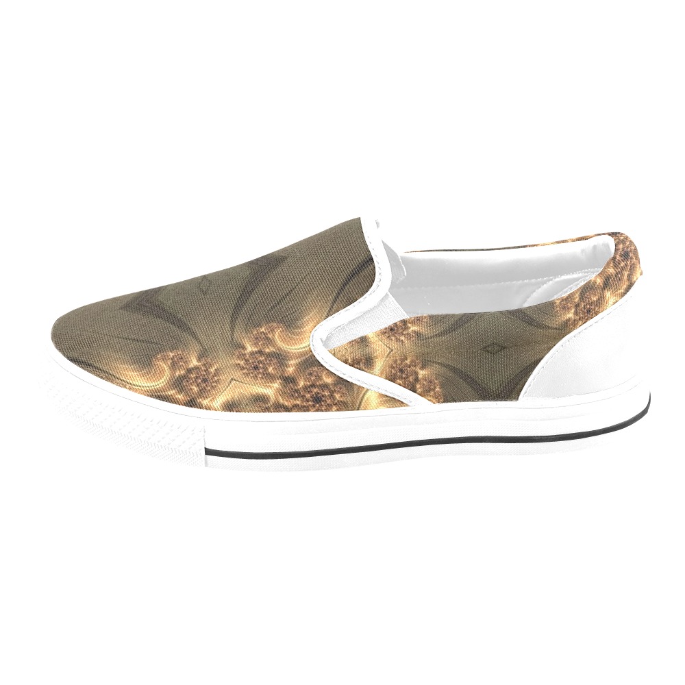 0-Evening Sun on the Golden Wheat Fields Fractal Abstract Women's Slip-on Canvas Shoes (Model 019)