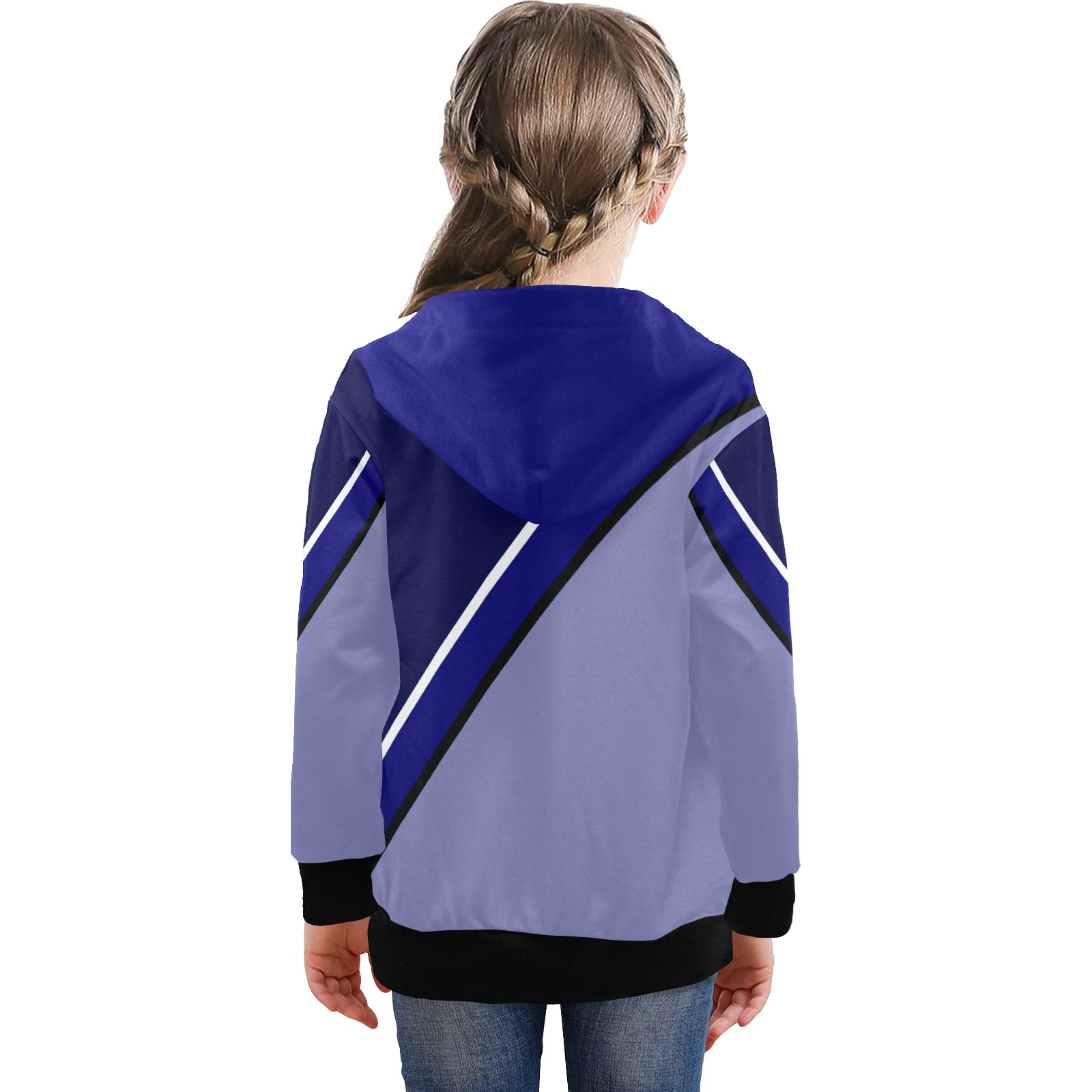 Diagonal Blue White Violet Big Girls' Zip Up Hoodie (Model H58)