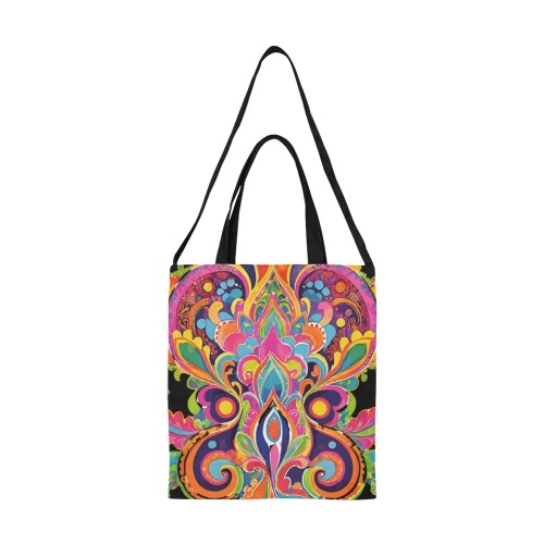 Abstract Retro Hippie Paisley Floral All Over Print Canvas Tote Bag/Medium (Model 1698)