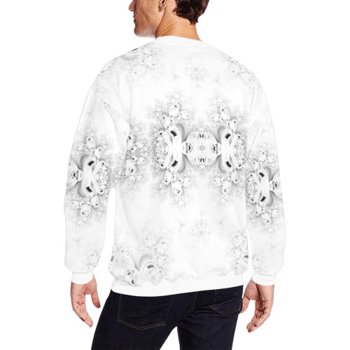 Snowy Winter White Frost Fractal All Over Print Crewneck Sweatshirt for Men (Model H18)