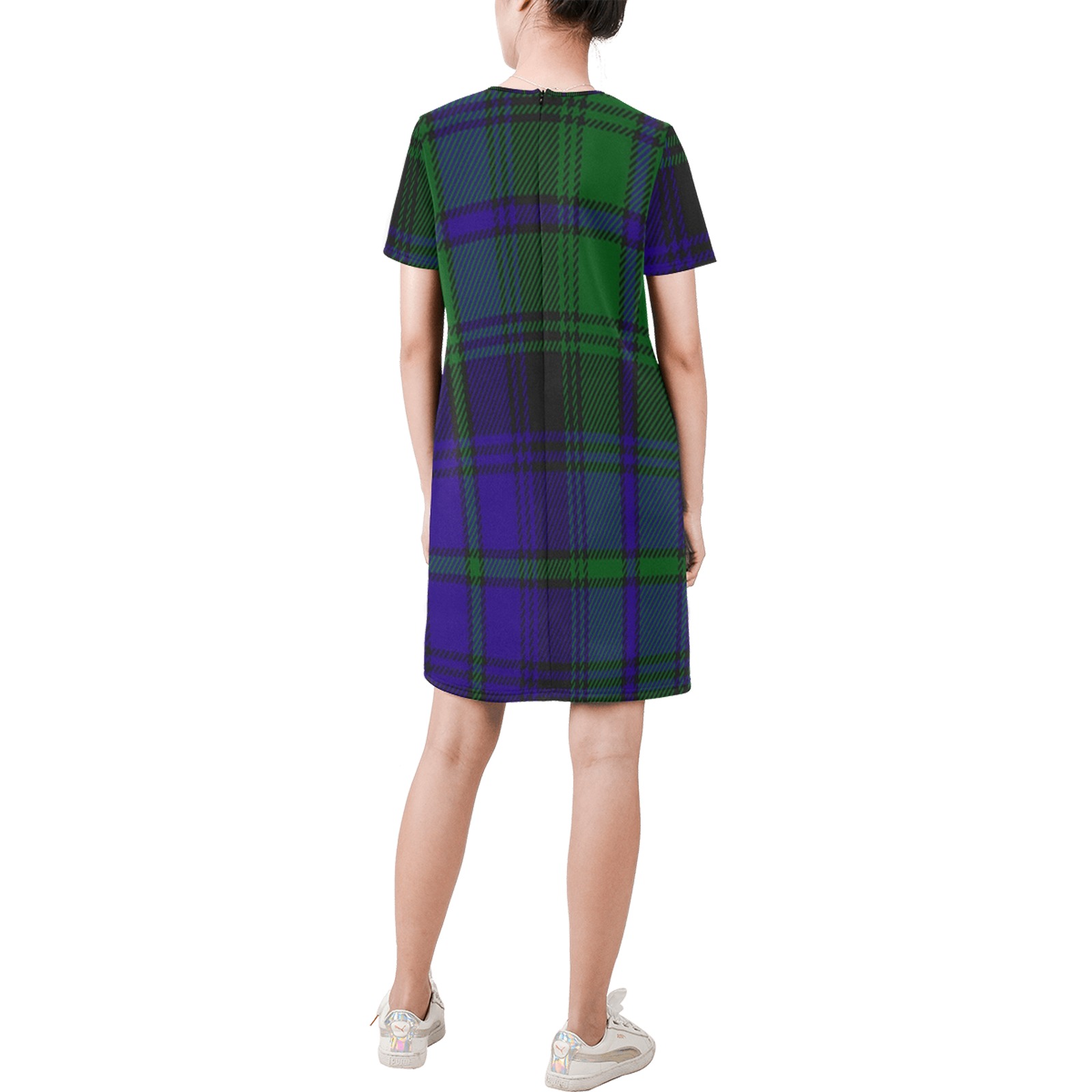 5TH. ROYAL SCOTS OF CANADA TARTAN Short-Sleeve Round Neck A-Line Dress (Model D47)