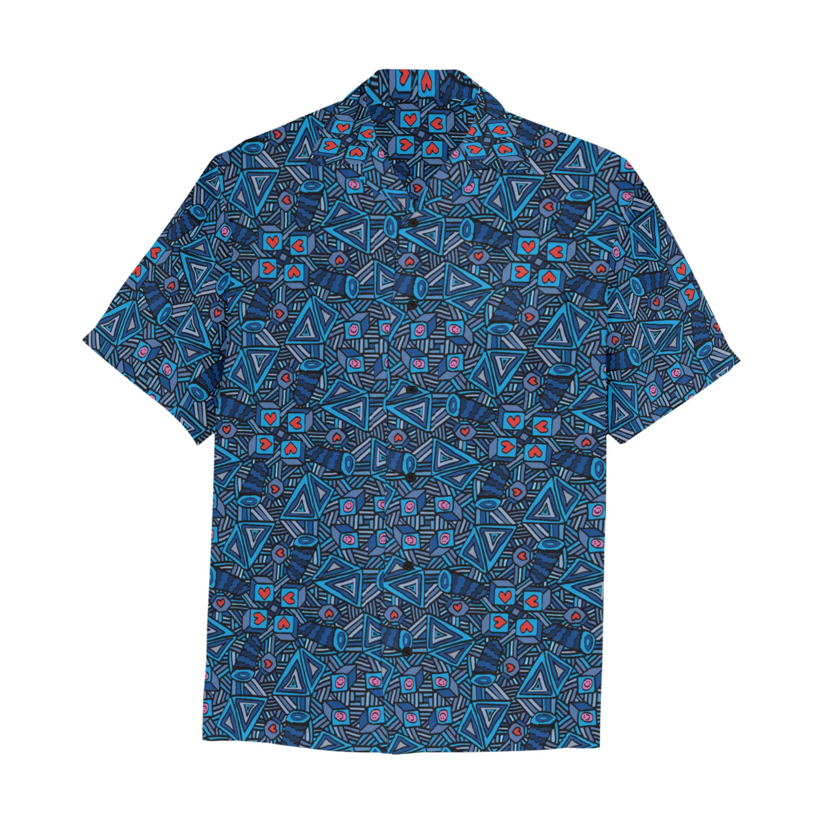 Blue Doodles - Hearts And Smiles Hawaiian Shirt with Chest Pocket (Model T58)