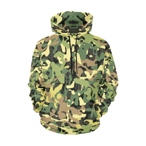 Basic Aeid Forest Military Modern Camouflage All Over Print Hoodie for Women (USA Size) (Model H13)