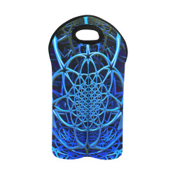 Blue Flower of life Fractal pattern 2-Bottle Neoprene Wine Bag