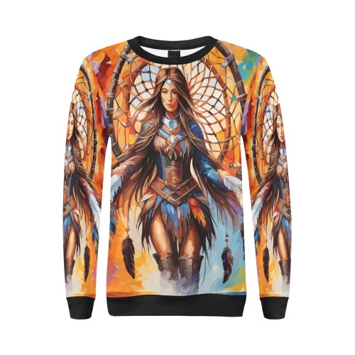 Nice fairy woman and a dreamcatcher colorful art. All Over Print Crewneck Sweatshirt for Women (Model H18)