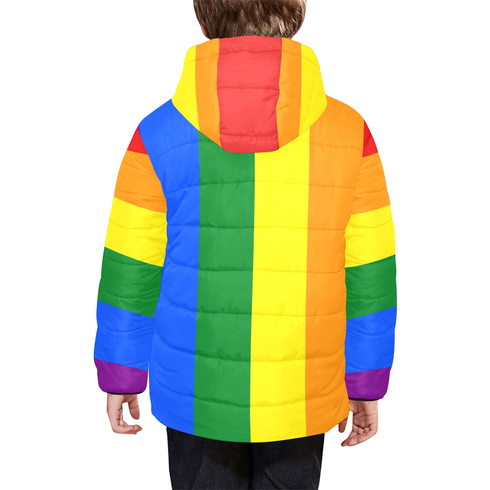 Rainbow Pride Flag Colors Kids' Padded Hooded Jacket (Model H45)