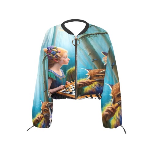 The Call of the Game 6_vectorized Cropped Chiffon Jacket for Women (Model H30)