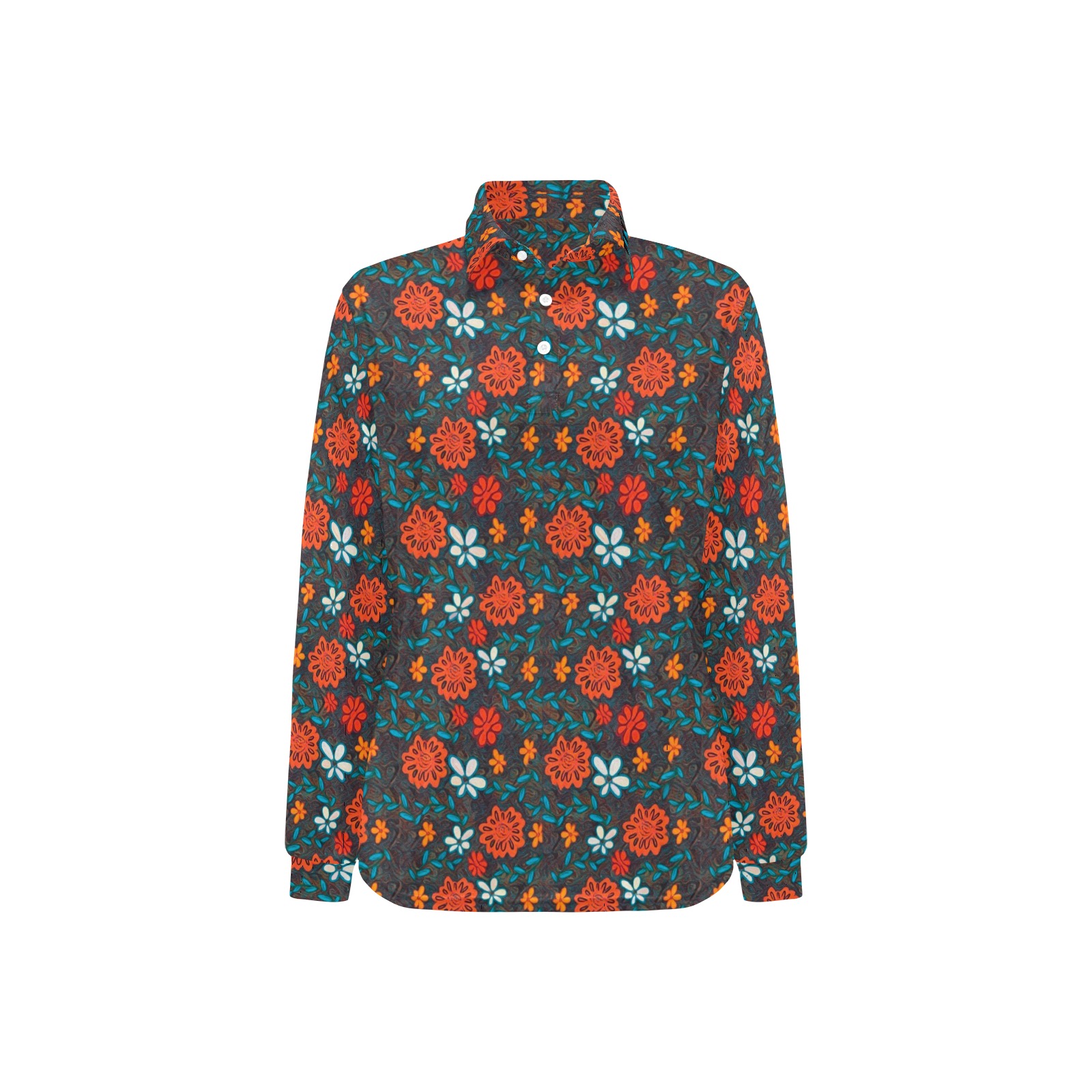 Pretty floral pattern Women's Long Sleeve Polo Shirt (Model T73)
